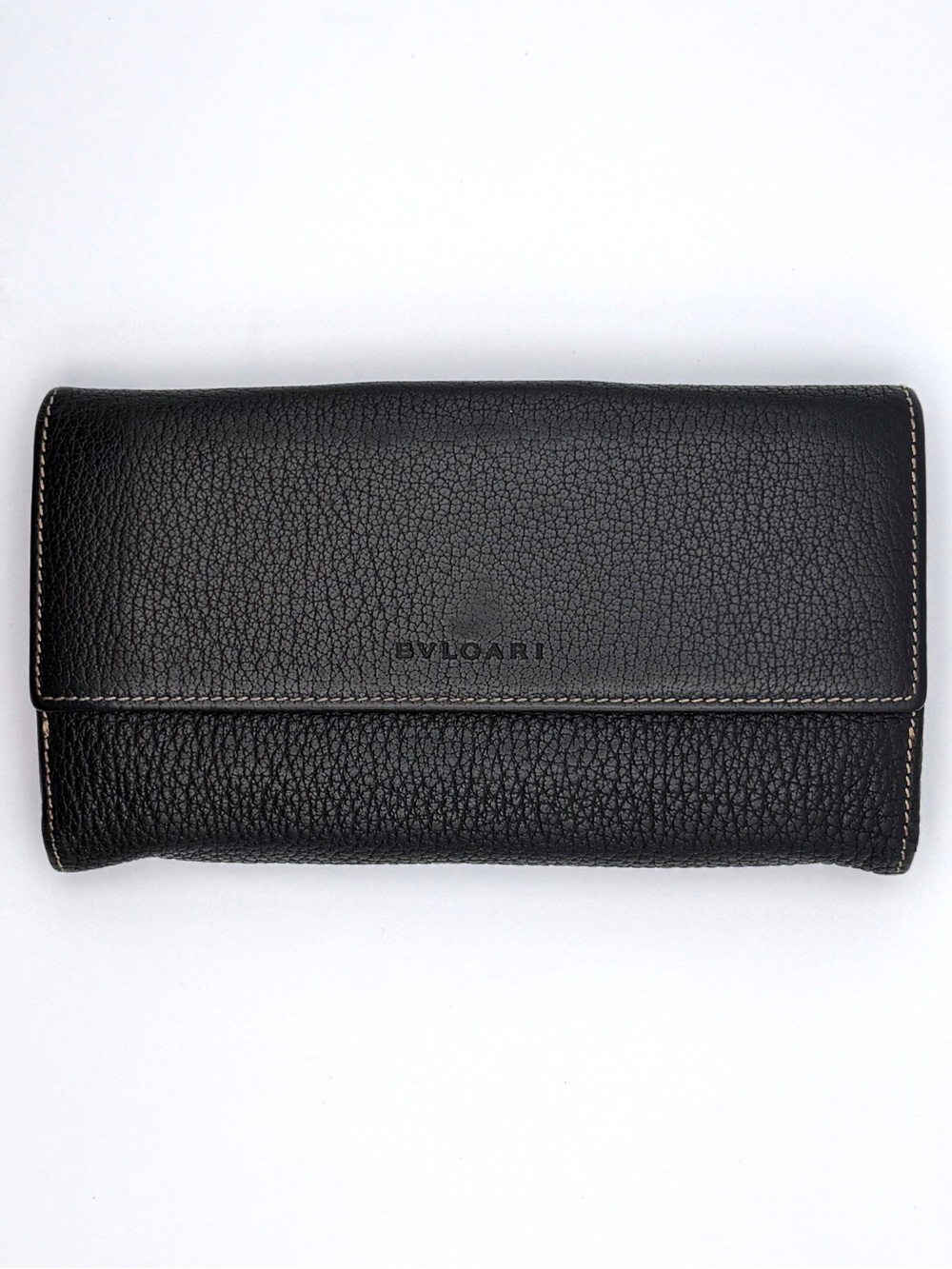 Bvlgari Black Grained Leather Continental Flap Long Wallet